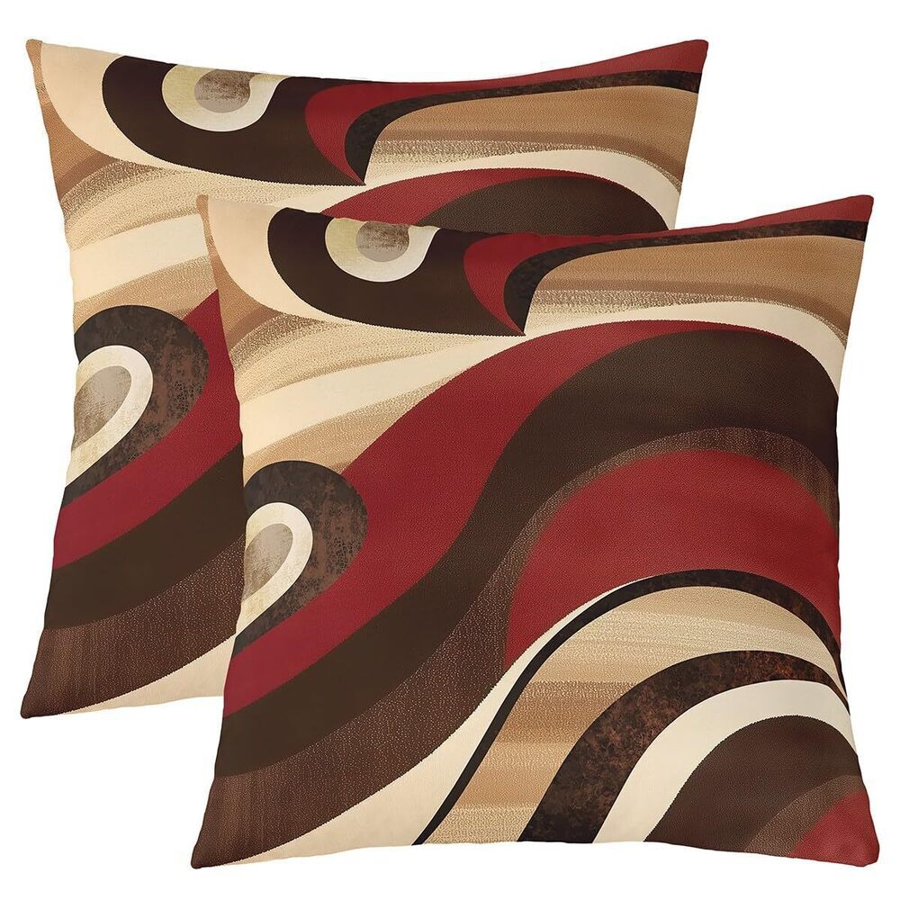 5501 Red Burgundy Brown Square Cushion Covers Set of 2 Set 18 x 18-Inch